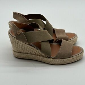 Verbenas Beige Cross Strap Espadrille Wedge Sandals | Women's Size 39